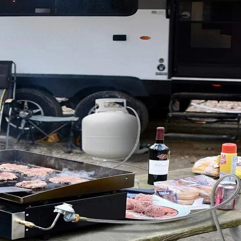 Propane Hose Adapter 6FT with Built in Gauge for Outdoor Cooking Gear including Q Grills and For Coleman Stoves