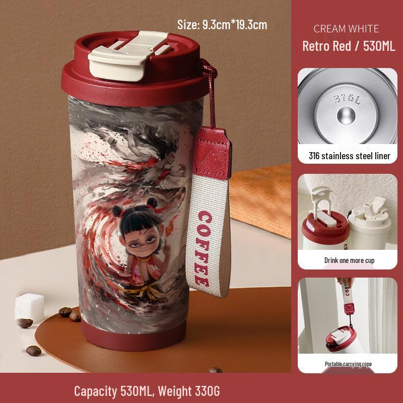 Huazao Baijia WZ 316 Stainless Steel Insulated Straw Cup Nezha Magic Boy