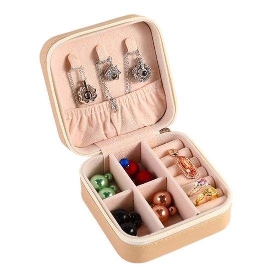 Jewelry?Box Solid Color Organization Flannel Zipper Closure Jewelry?Organizer?Tray for Bedroom