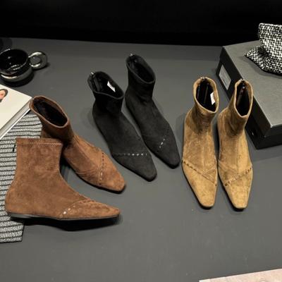Zamszowe krótkie botki damskie jesień i zima nowe kwadratowy nosek wszechstronne cienkie botki moda temperament botki typu Martin