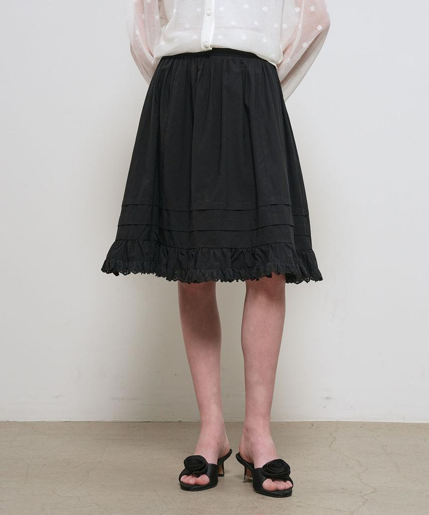 General Idea Lace Flare Midi Skirt [Black] / Gf2Lsk509