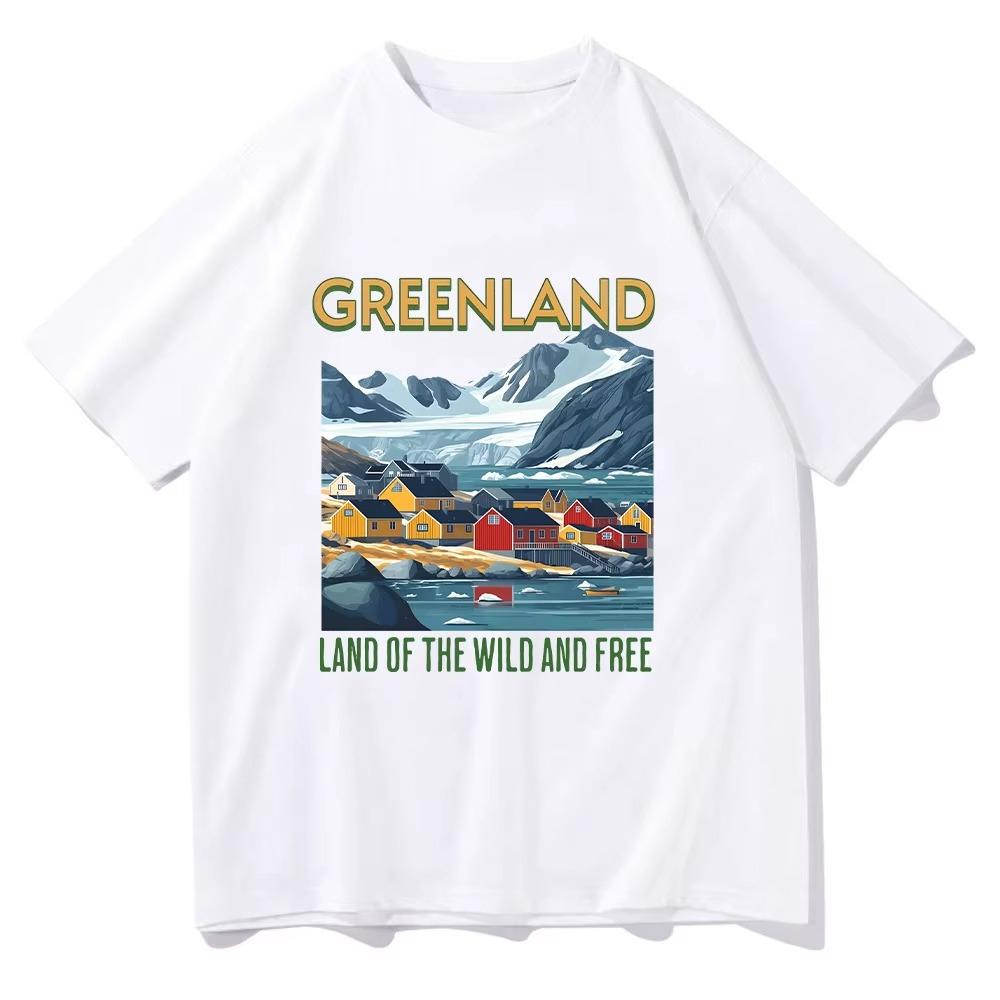 Greenland Tshirt Greenland Land Of The Wild And Free Graphic Tee High Quality Cotton Women Men Round Neck Short Sleeve Clothes