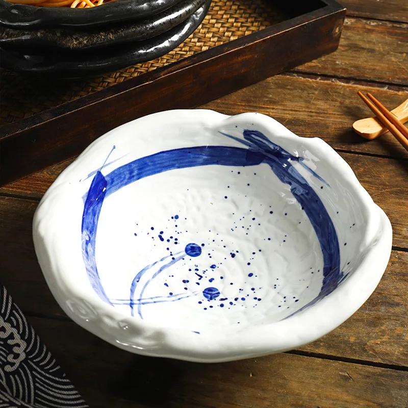 Japanese and Korean Ceramic Bowl Irregular Fruit Salad Bowl Home Large Shaped Ramen Bowl Serving Sashimi Tableware