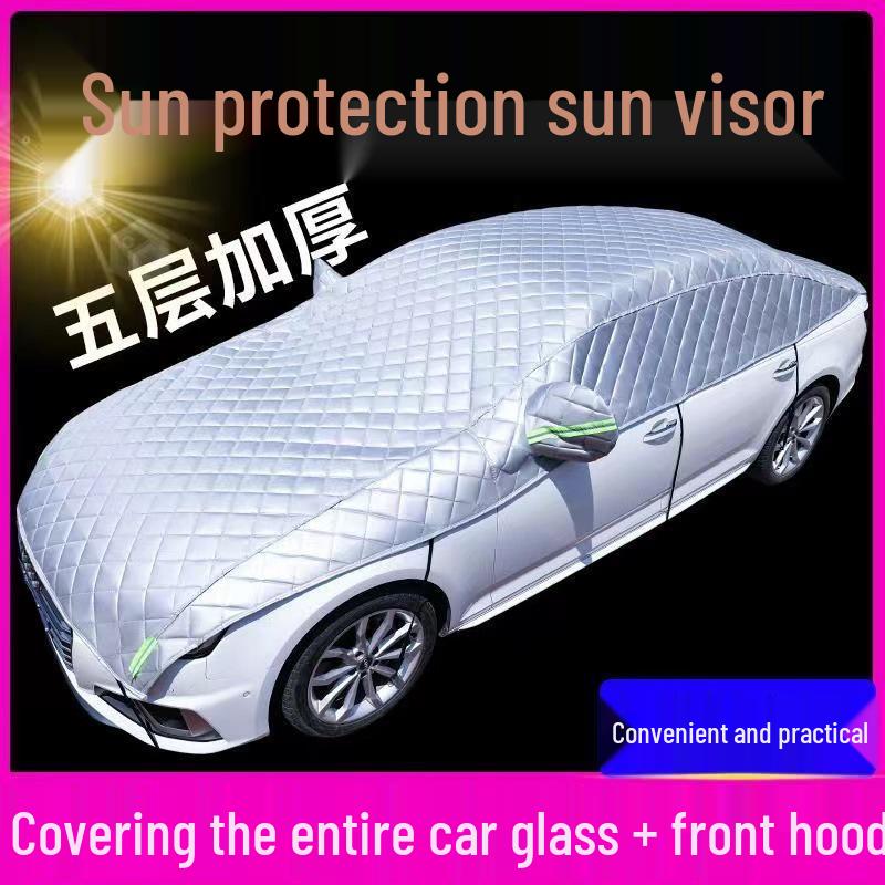 

Large Car Hail and Sun Protection Half Cover - Thickened Anti-Freeze, Anti-Frost Snow Cover for Engine Hood Sedan Version