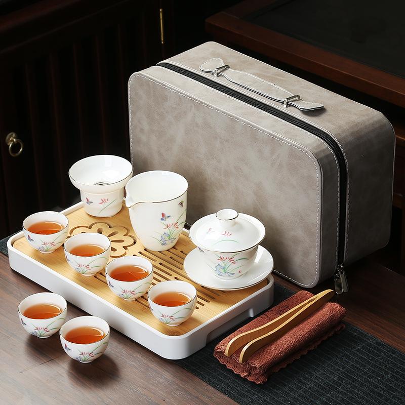 Business Bank Company Corporate Festival High-end Gift Set Suet Jade Porcelain Travel Tea Set