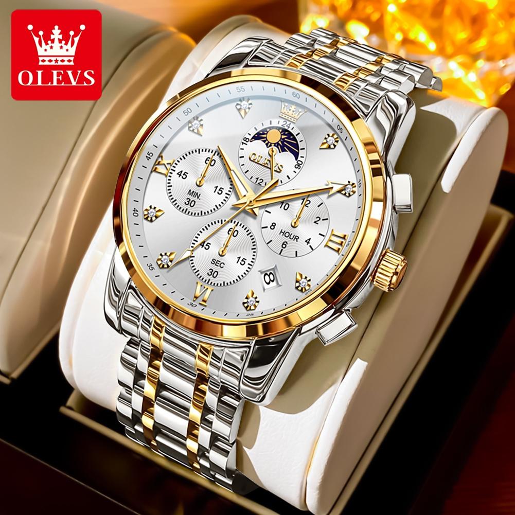 OLEVS Herrenuhr Original Modemarke Quarzuhr Wasserdicht Mondphase Multifunktionale Chronograph Luxus Männer Geschenk Neu
