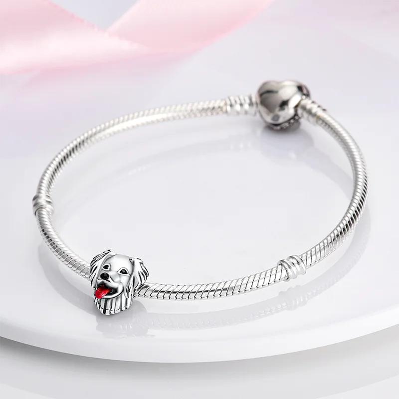 Charm Bead Components Copper Metal Cute Pet Golden Retriever Animal Bead Components Compatible With Charm Bead Components Plata Authentic Original
