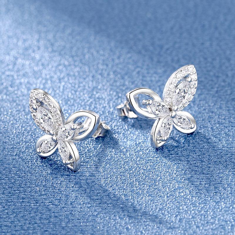 925 Sterling Silver Jewelry Women Fashion Cute Tiny Clear Crystal CZ Stud Earrings Gift for Girls Teens Lady E001