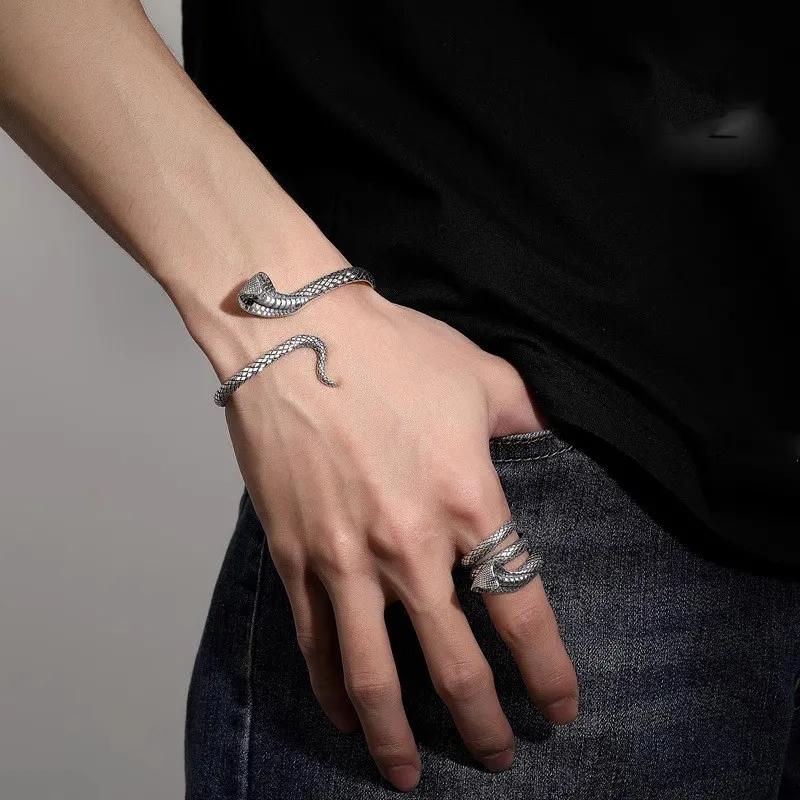 Новый Браслет Змея Духа Мужской Модный Ретро Легкая Роскошь Высокоуровневый Браслет Знак Зодиака Змея one size(17-20cm)