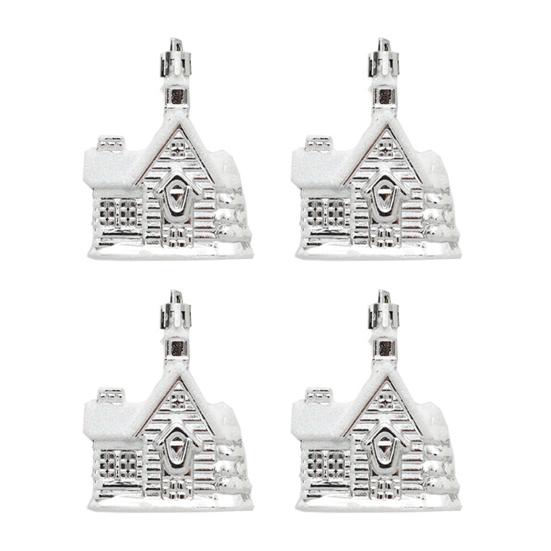 4 Pcs Christmas Pendants Snow Cozy House Shape New Year Electroplated Christmas Tree Ornament Stainless Reusable Pendants Holiday Gift