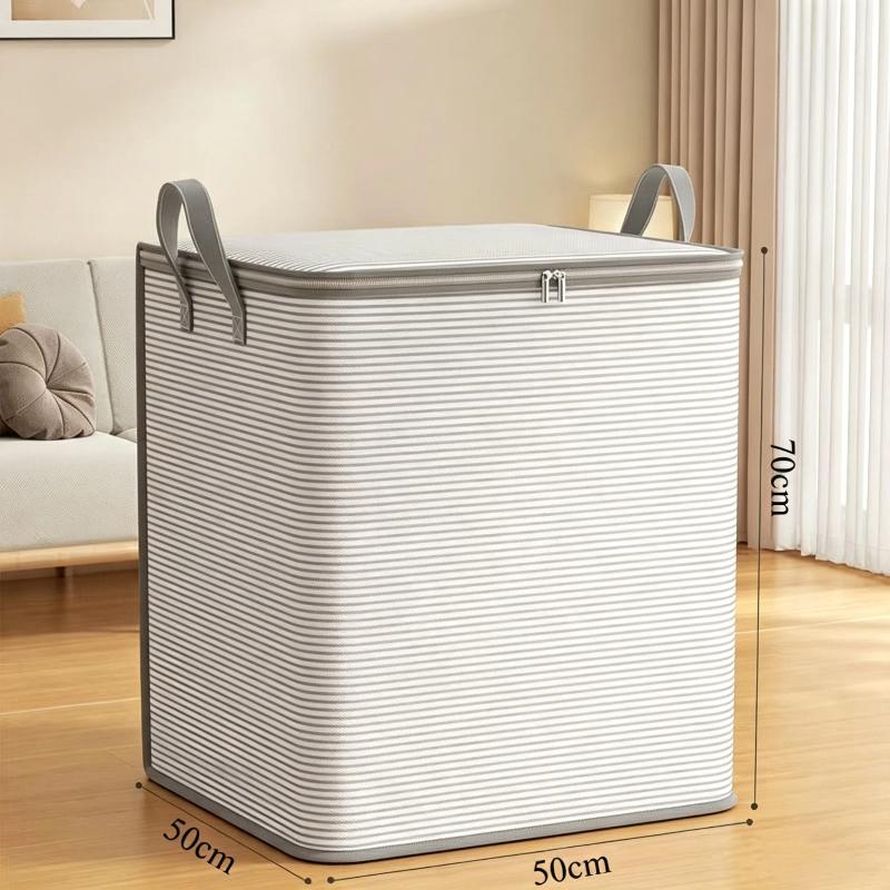 Grey Striped Large Capacity Zipper Storage Bag Dustproof Portable Pouch for Home Bathroom Towel Classification Organization