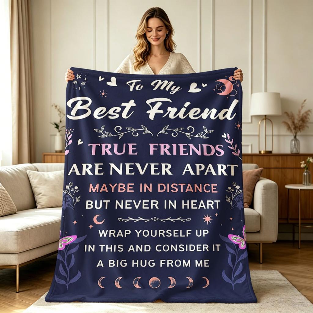 All Season Soft Flannel Blanket with Best Friend Friendship Floral Moon Star Print Warm Cozy Throw Blanket for Sofa Couch Office Bedroom Living Room H