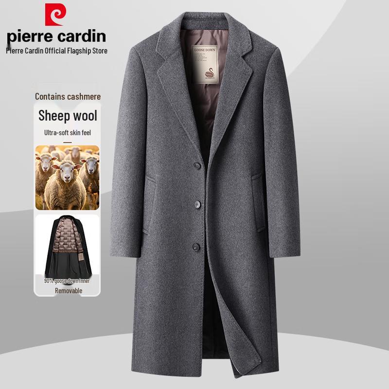 Pierre Cardin Men's Mid-Length Wool Cashmere Blend Coat with Removable Down Liner
