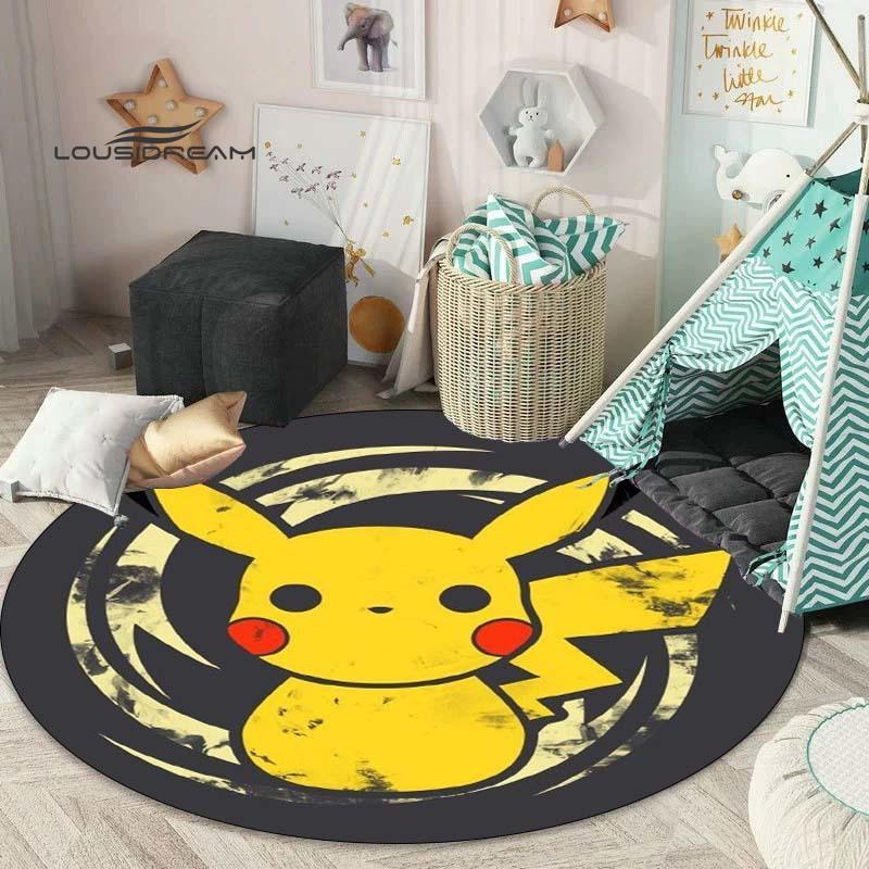 Tappeto rotondo carino dei cartoni animati Pokémon, tappeto per camera da letto e soggiorno, tappetino per sedia girevole per stanza dei bambini e sala giochi, tappetino per divano per il tempo libero Q0