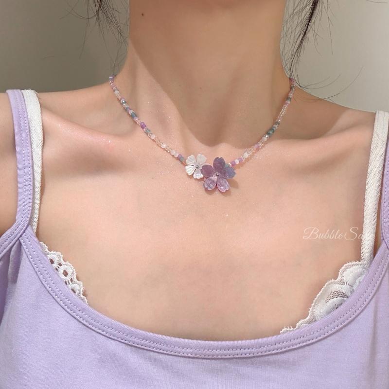 

2025 Flower Charm Beaded Necklace Women Fashion Choker Necklace Party Zircon Gift фіолетовий