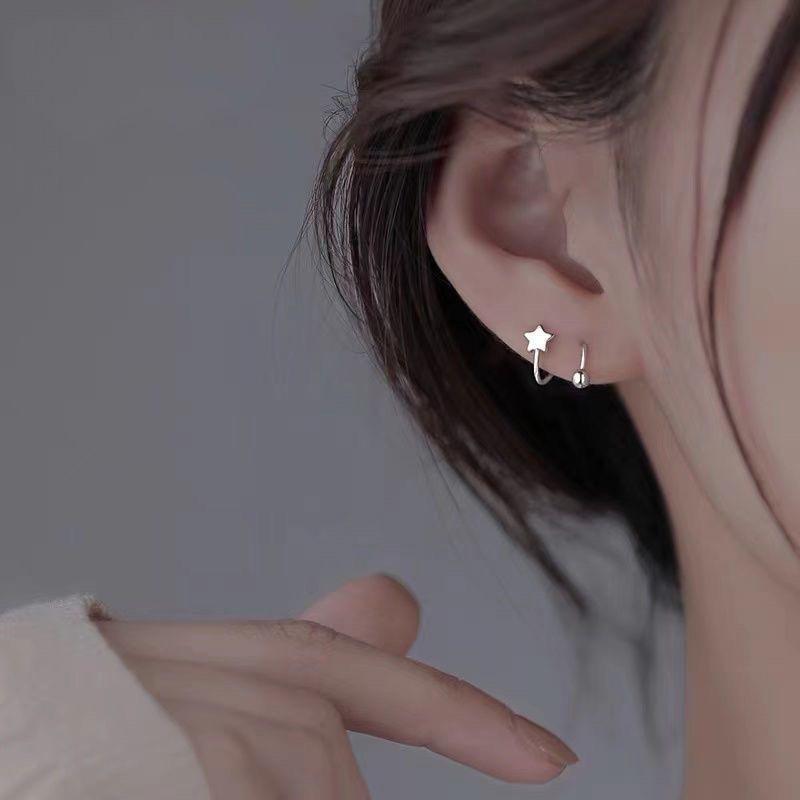Silver S-shaped Heart-shaped Star-shaped Round Ball Stud Earrings with Rotating Screw Fastening Clasps