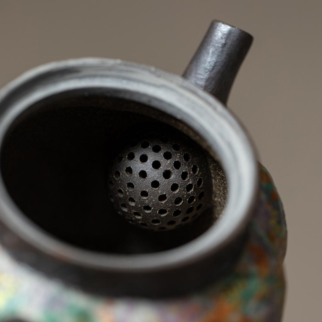 Old Rock Clay Teapot Gold Thread Color Rock Handmade Coarse Pottery Tea Set for Home Use Tea Infuser Tea Kettle