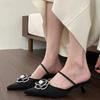 Luxury Pointed Toe Heels Designer Flower Sandals Female Elegant Fashion Shallow Mule Slippers Shoes Women's Sandals Summer 2025