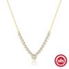 Sterling Single Row Rhinestone Circle Pendant Necklace Women Minimalist Elegant O-Link Chain 21-50cm Adjustable