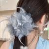 Large Gray Flower Feather Clip for Women, Strong Hold Hair Ponytail Clip with Elegant Floral and Feather Design