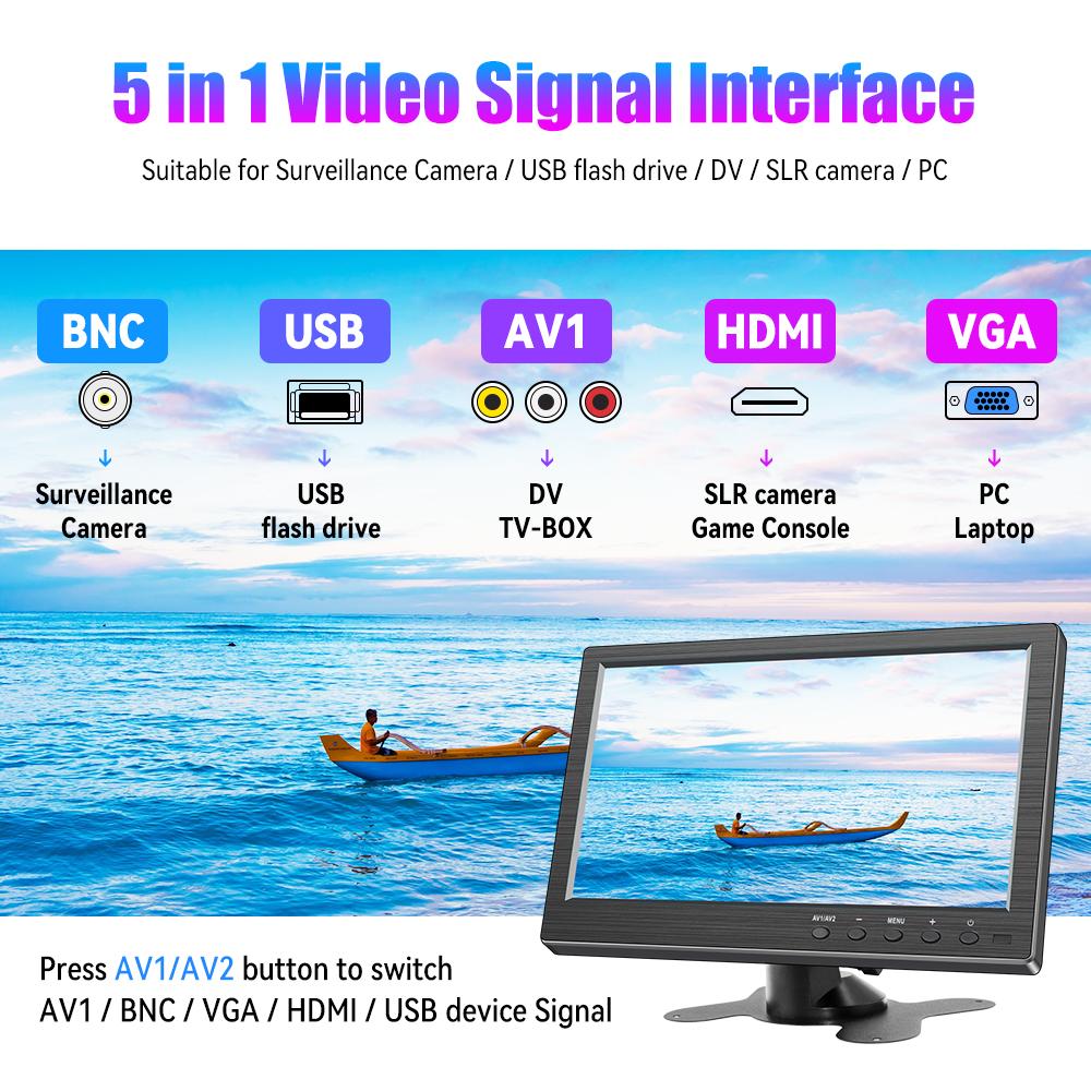KTYDKP 10.1 Inch Car HDMI Monitor with VGA for TV Computer LCD Color Screen for PC Home Security System Backup Camera Display