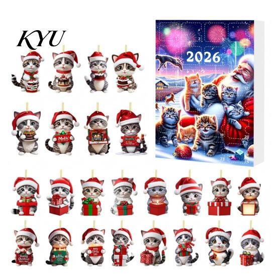 Unique Xmas Gift for Cat Owners 2026 Advent Calendar, 24 Days Christmas Countdown Calendar with Creative Women 2D Acrylic Cute Ornaments Holiday Tree