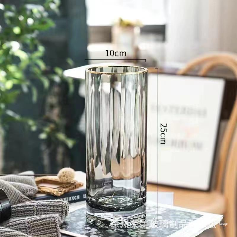 Nordic Clear Glass Vase - Elegant Straight Design for Water-Raised Bamboo or Lilies.