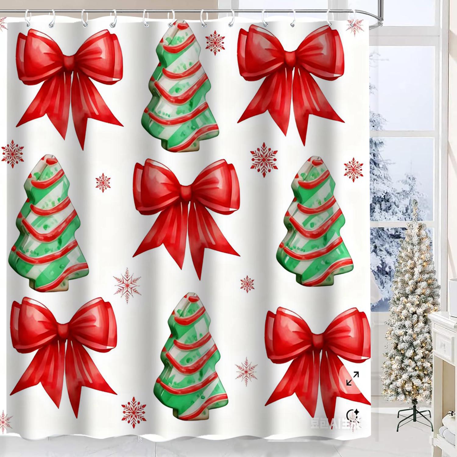 

Christmas Festival Decorations Elk Deer Pattern Bathroom Shower Curtain With 12 Hooks Home Bathroom Decor And Accessories W60H190(CM)-1 Pcs