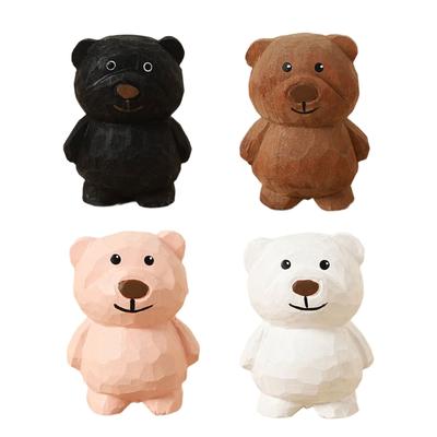 Figurine d'ours en bois Mignon Accent décoratif Pour étagères Bureaux Bibliothèques Conception en tilleul