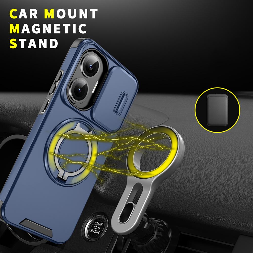 KEYSION 360° Ring Stand Phone Case for Xiaomi POCO F7 Slide Camera Protection Magnetic Shockproof Cover for Redmi Turbo 4 Pro