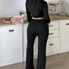 Spring autumn Women Cardigan Sleepwear solid bow Trim Pajamas Set casual sexy crop Tops and Long Trousers Loungewear Nightwear