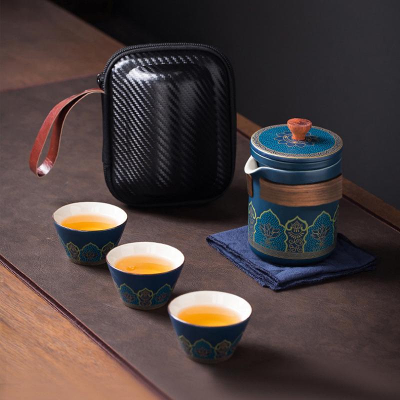 Chinese Kung Fu Tea Set Portable Travel Outdoor Household Holiday Party Ceramic Teapot Tea Canister Tea Cup Set Supplies Gift