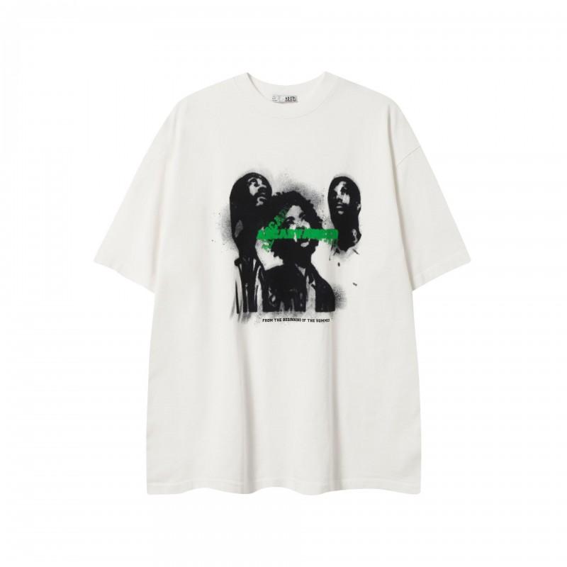 Magic Bear Cotton Loose Short Sleeve T-Shirt American Street Hip Hop Dark Cartoon Print Tee Teens