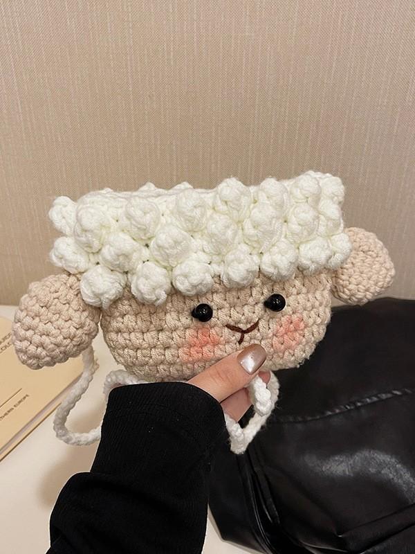 Knitted Sheep Mini Bag For Kids With Snap Closure And Cell Phone Pocket For Daily Use