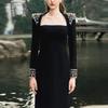 2025 Celebrity Style Long Sleeve Gemstone Rhinestone Formal Gown