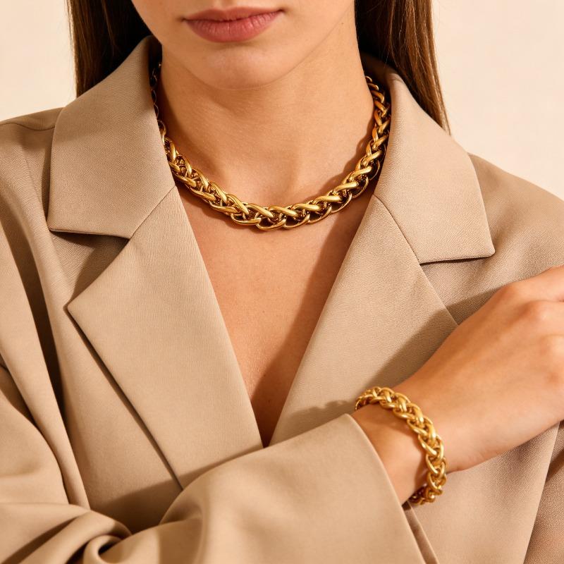 2Stainless steel twisted chain necklace set, suitable for gifting, vintage, high-end, niche, simple, elegant, casual, trendy, fashionable, versatile,