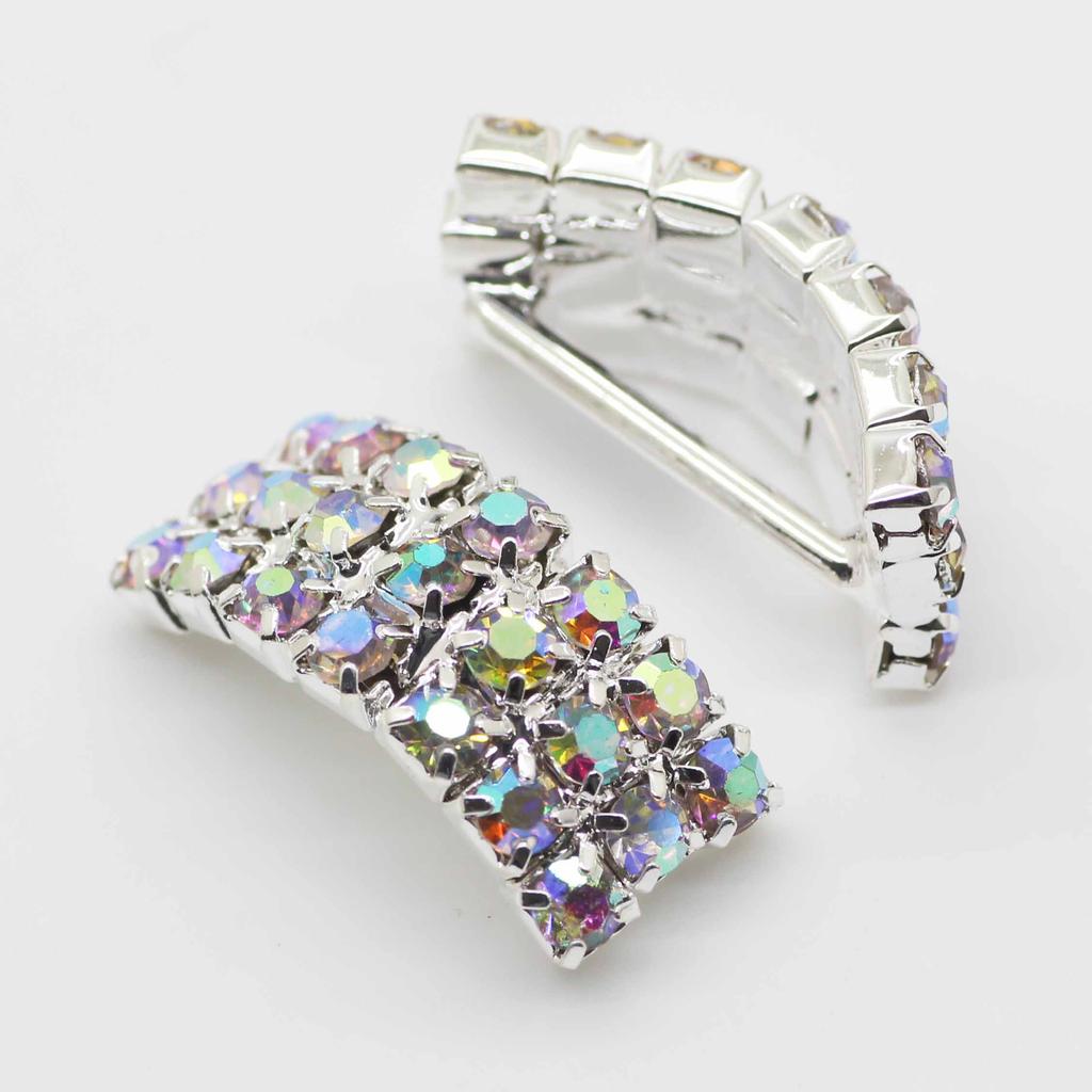 New 10Pcs/set 20mm*8mm Arched Rhinestone Buckles Diamond Buttons Plated Silver Square Invited To the Wedding Ribbon Slider