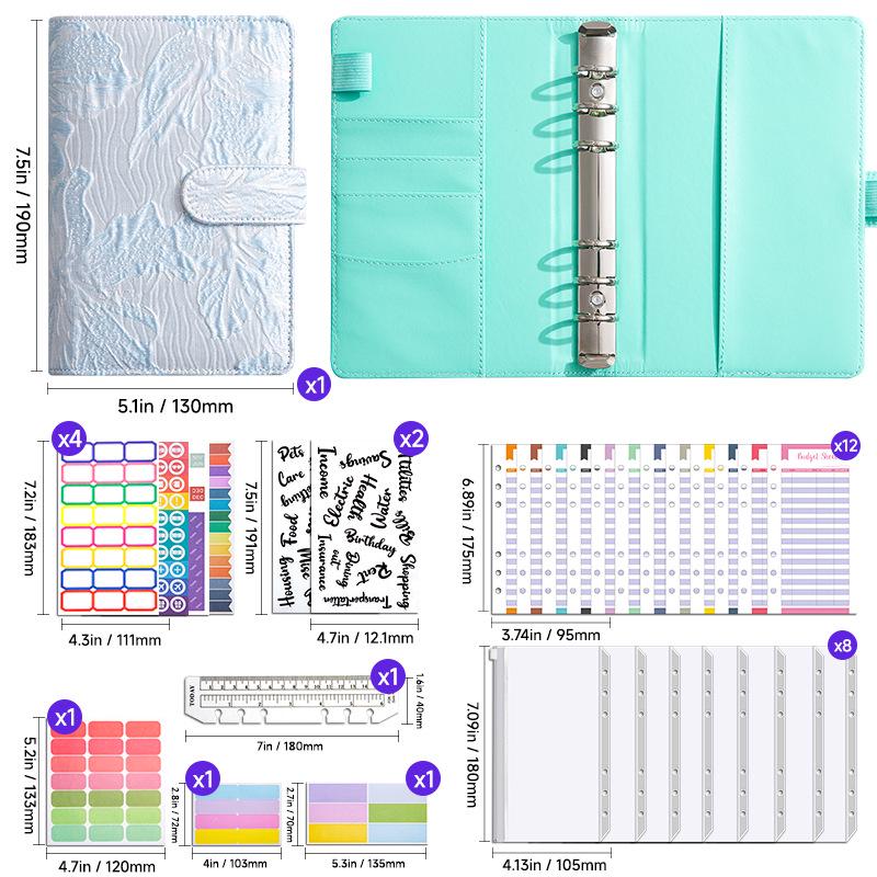 Creative A6 Loose-leaf Notebook with Zipper Bag - Macaron Floral Cash Budget Planner