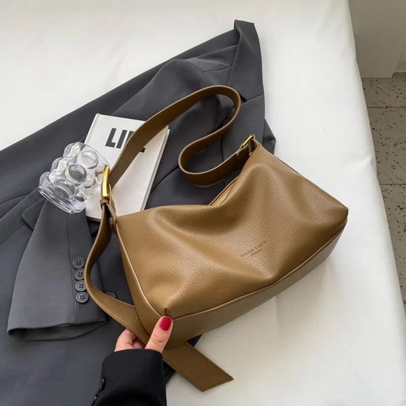 

Ретро мягкая кожаная сумка-тоут для женщин, новые простые универсальные сумки большой вместимости на одно плечо, сумки через плечо для поездок на работу