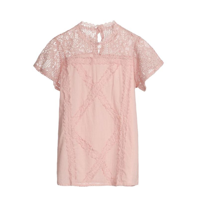 Summer Lace Tee Summer Short Sleeve Geometric Patchwork Lace Top