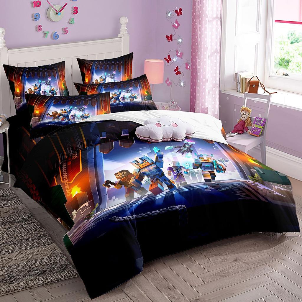 Anime Bedding Set My World Duvet Cover My World Monster Hunters Quilt cover Pillowcases Bedclothes Children's Kids Adult