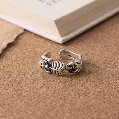 European Retro Sterling Silver Skull Open Ring - Halloween Punk Dark Style Unisex Accessory
