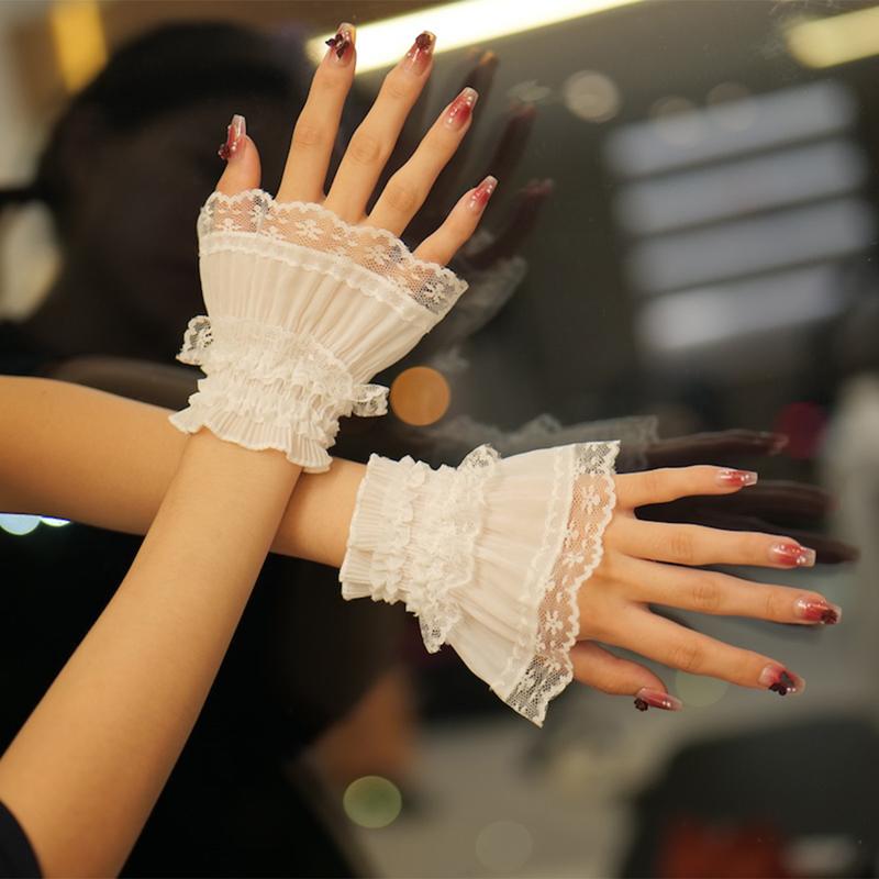 Sweet Short Lace Decoration Sleeves Girl Double Layer Fake Flare Sleeves Sweater Wrist White Horn Cuffs Accessories