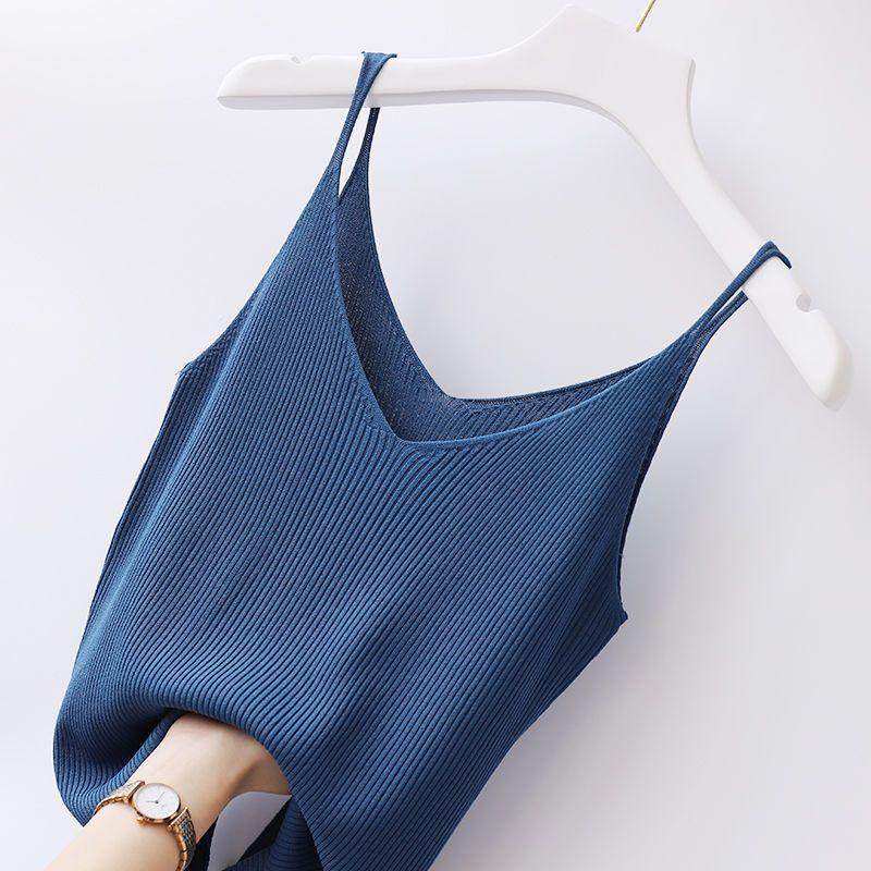 V Neck Ice Silk Camisole Plus Size Women Inner Wear Thread Knit Short Top Hyuna Style Versatile Sexy Base Shirt