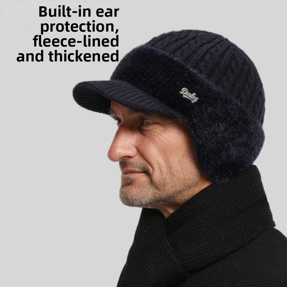 Comfortable Thick Warm Winter Thermal Hat Earflaps Windproof Knitted Cap Elasticity Elderly Beanie Dad Grandpa