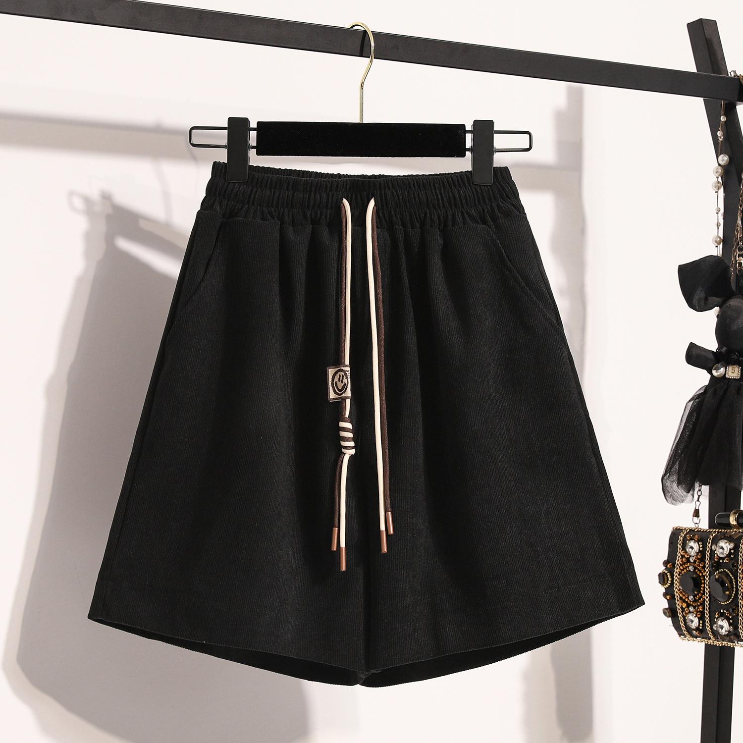 

Dimanaf 2024 Шорти великого розміру Осінні Жіночі Вельветові широкі штани Завищена талія Повсякденні вільні повсякденні короткі штани 2XL чорний