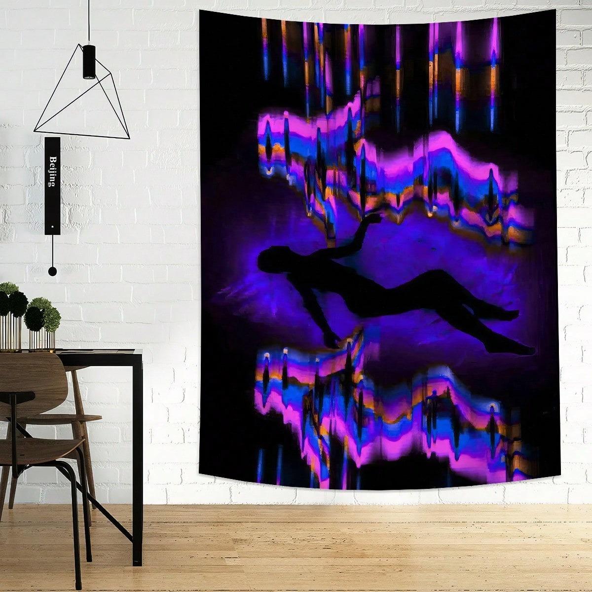 1 Neon Glitch Floating Figure Tapestry Single Sided Polyester Wall Tapestry Bedroom Living Room Dorm Decor Mysterious Futuristic 74x94cm(29x37in)