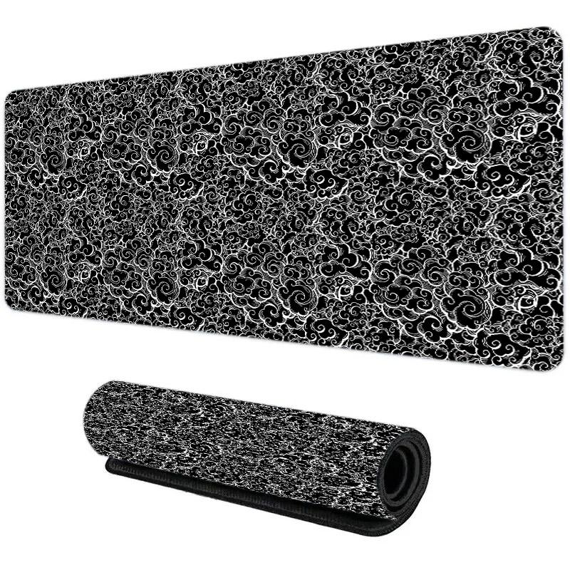 Japanese Clouds Mouse Pad  Kawaii Black Desk Mat Large NonSlip Rubber Gaming Mousepad for Office  Gaming