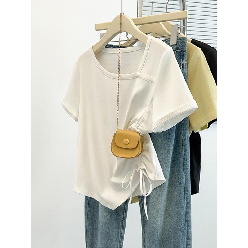 Women's Summer Pleated Slim-Fit Short Sleeve T-shirt