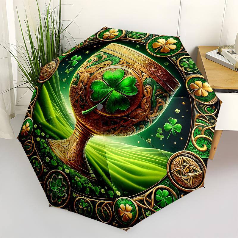 

Four-Leaf Clover Decorative Plate: Luck & Irish Charm Umbrella, Cute Umbrella with Cute Design, Portable 3-Fold Compact Umbrella for Men & Women, Vale